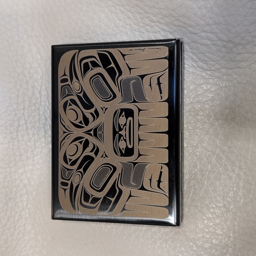Indigenous Design 'Raven Split' By Francis Horne Etched Stainless Steel Card Cas